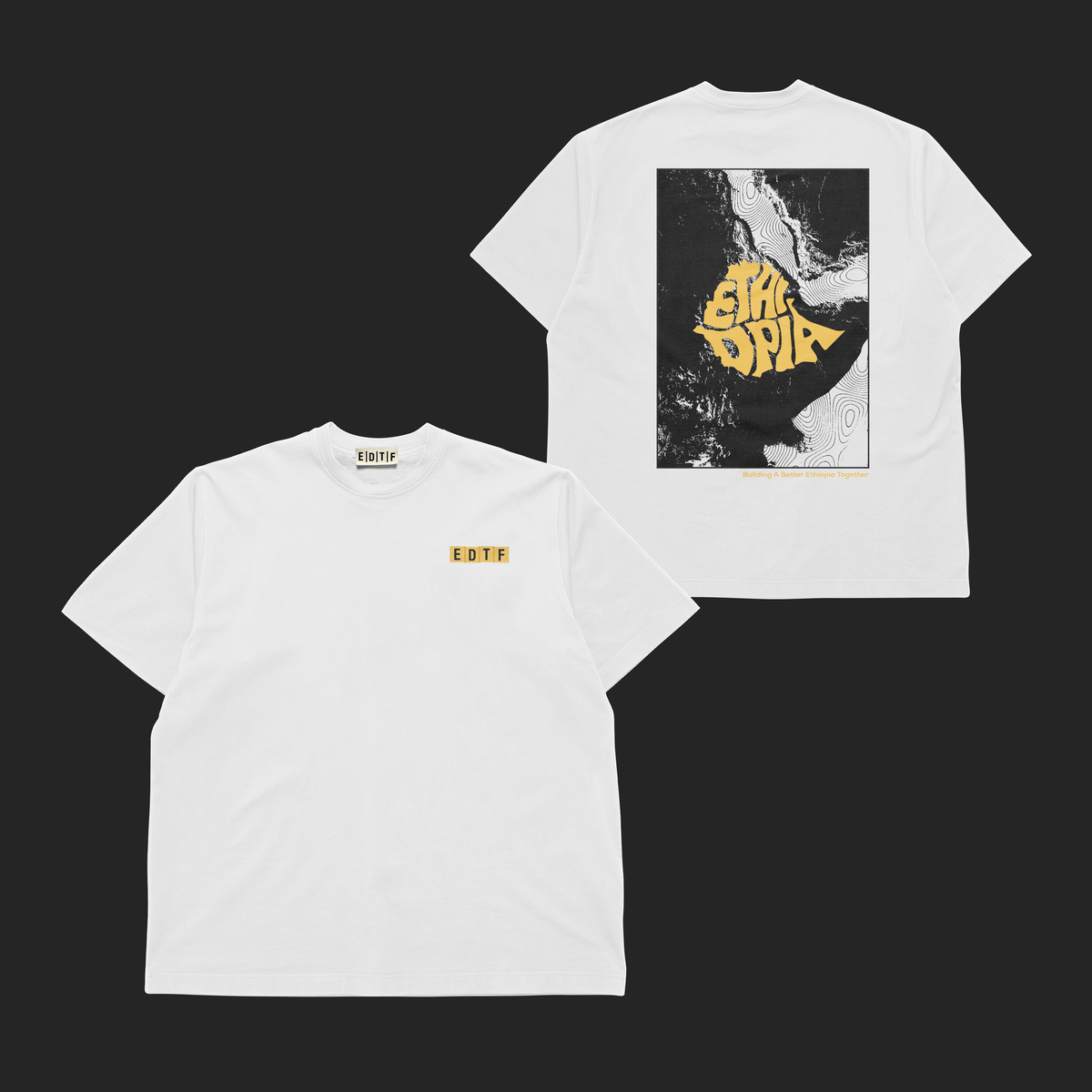 Model wearing EDTF tee